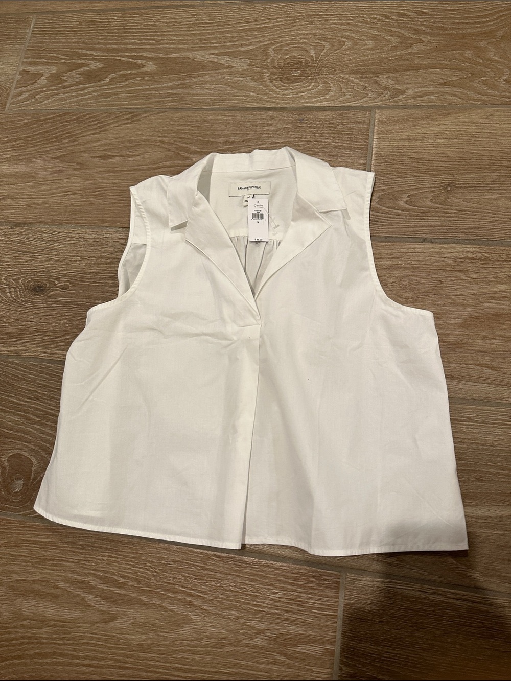 Banana Republic White Sleeveless Collared Button-Front Top